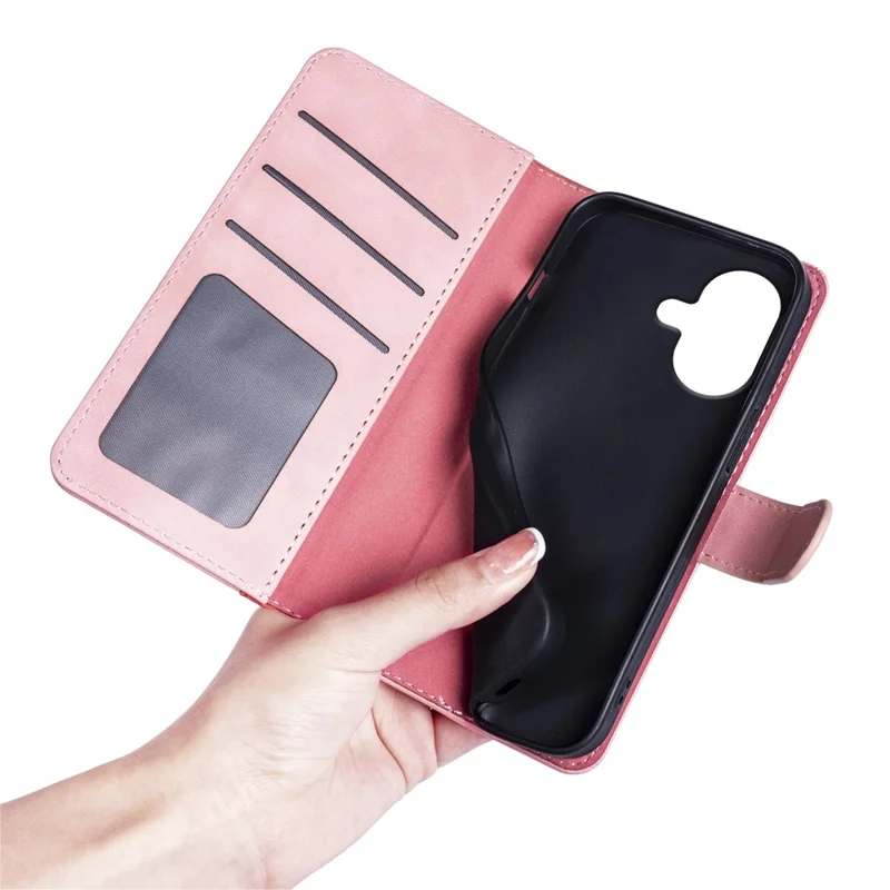 For iPhone 17 Wallet Case Leather Phone Cover Splicing Color - Pink
