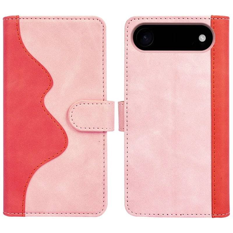 For iPhone 17 Air Wallet Case Leather Phone Cover Splicing Color - Pink