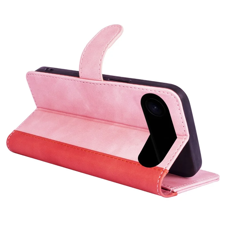 For iPhone 17 Air Wallet Case Leather Phone Cover Splicing Color - Pink