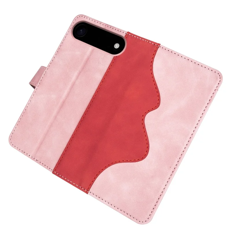 For iPhone 17 Air Wallet Case Leather Phone Cover Splicing Color - Pink