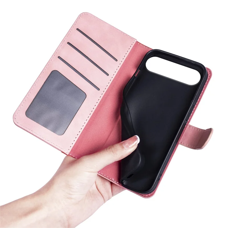 For iPhone 17 Air Wallet Case Leather Phone Cover Splicing Color - Pink