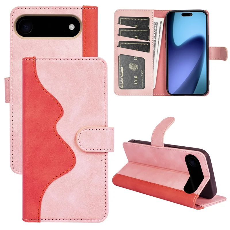 For iPhone 17 Air Wallet Case Leather Phone Cover Splicing Color - Pink