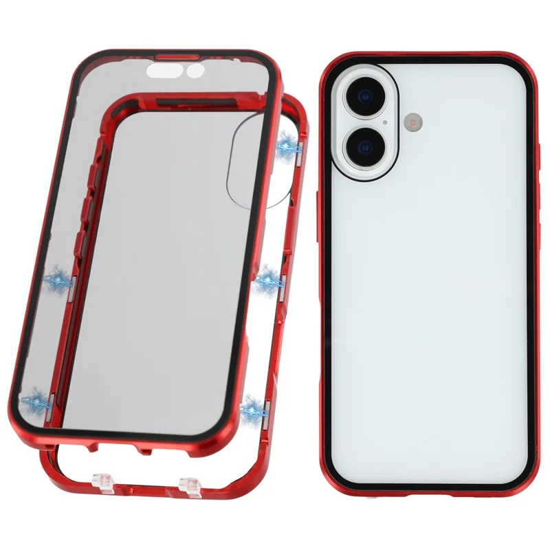 For iPhone 17 Double-Sided Tempered Glass Phone Cover with Anti-Spy Screen Protector Magnetic Adsorption Metal Frame - Red