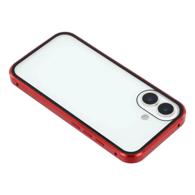 For iPhone 17 Double-Sided Tempered Glass Phone Cover with Anti-Spy Screen Protector Magnetic Adsorption Metal Frame - Red