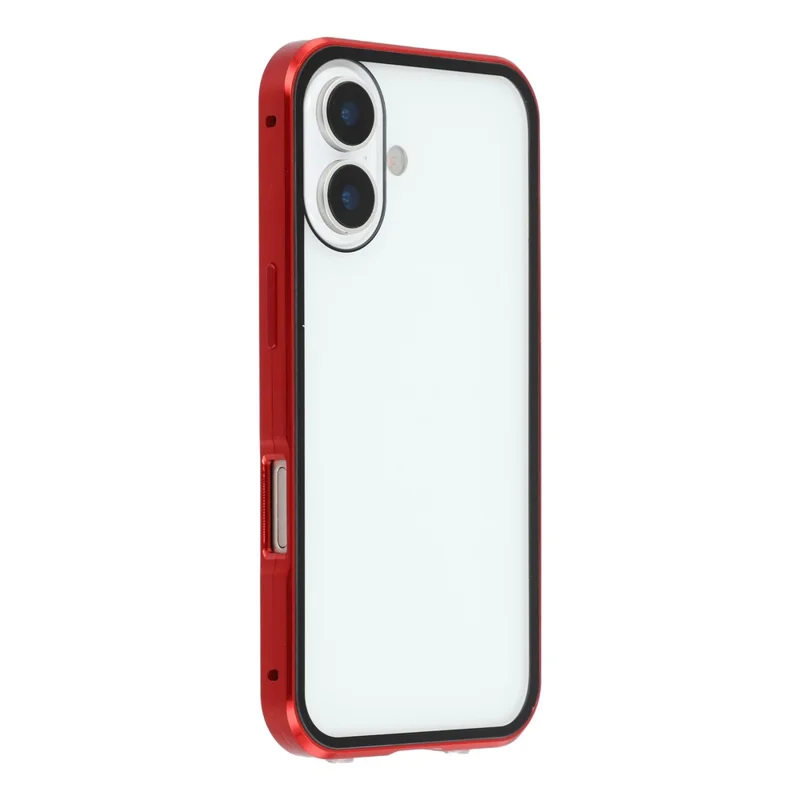 For iPhone 17 Double-Sided Tempered Glass Phone Cover with Anti-Spy Screen Protector Magnetic Adsorption Metal Frame - Red