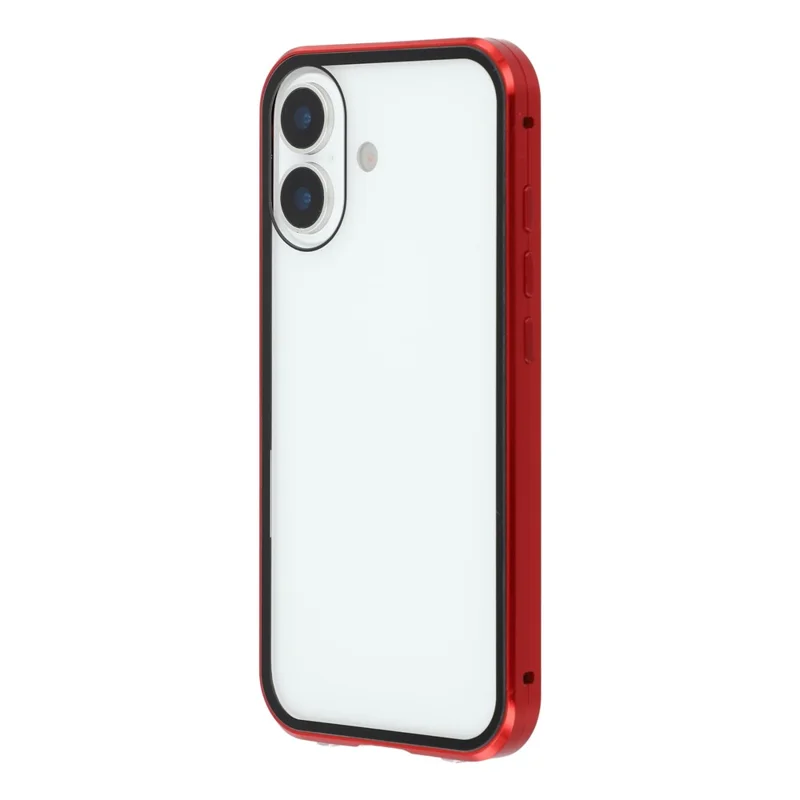 For iPhone 17 Double-Sided Tempered Glass Phone Cover with Anti-Spy Screen Protector Magnetic Adsorption Metal Frame - Red