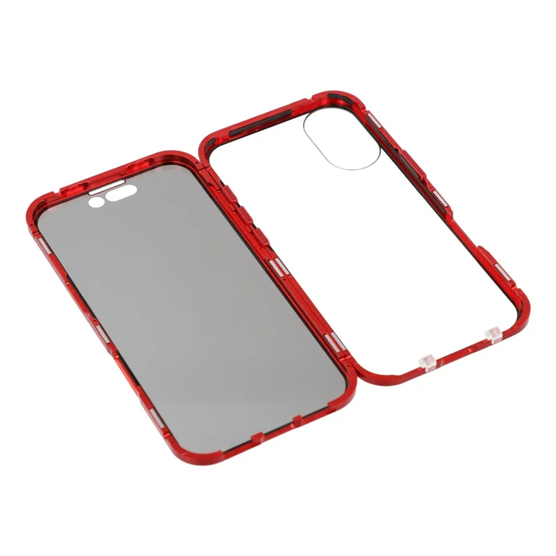 For iPhone 17 Double-Sided Tempered Glass Phone Cover with Anti-Spy Screen Protector Magnetic Adsorption Metal Frame - Red