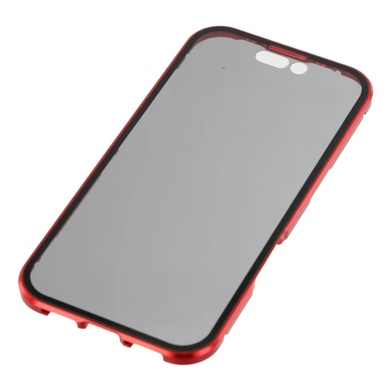 For iPhone 17 Double-Sided Tempered Glass Phone Cover with Anti-Spy Screen Protector Magnetic Adsorption Metal Frame - Red