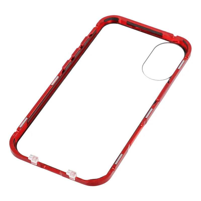 For iPhone 17 Double-Sided Tempered Glass Phone Cover with Anti-Spy Screen Protector Magnetic Adsorption Metal Frame - Red