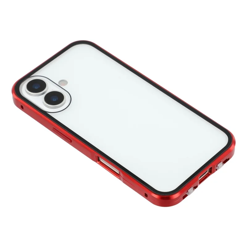 For iPhone 17 Double-Sided Tempered Glass Phone Cover with Anti-Spy Screen Protector Magnetic Adsorption Metal Frame - Red