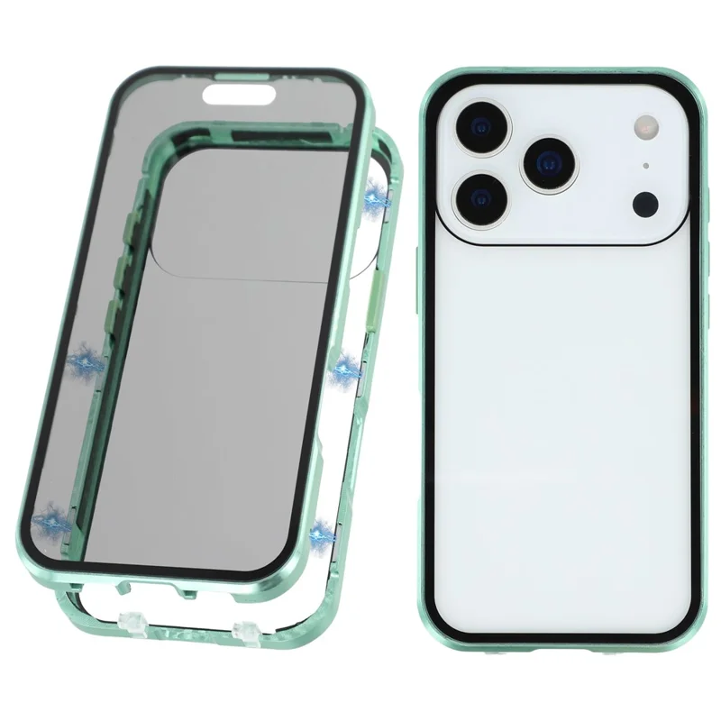 For iPhone 17 Pro Case with Anti-Spy Screen Protector Tempered Glass Metal Phone Cover Magnetic Clasp - Green