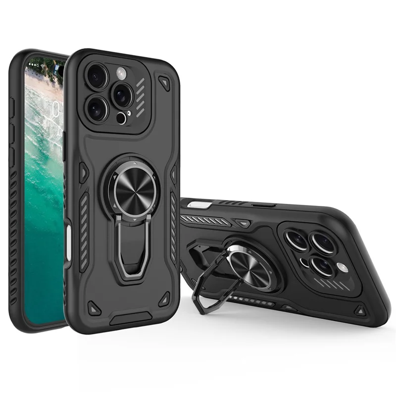 For iPhone 16 Pro Case with Kickstand Shockproof TPU + PC Phone Back Cover - Black