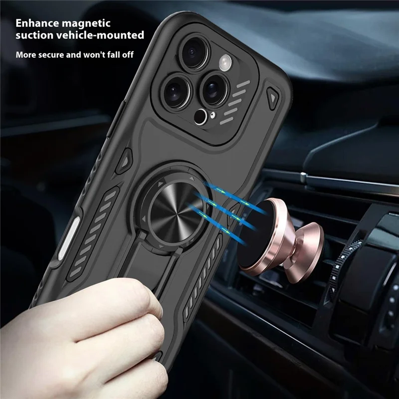 For iPhone 16 Pro Case with Kickstand Shockproof TPU + PC Phone Back Cover - Black