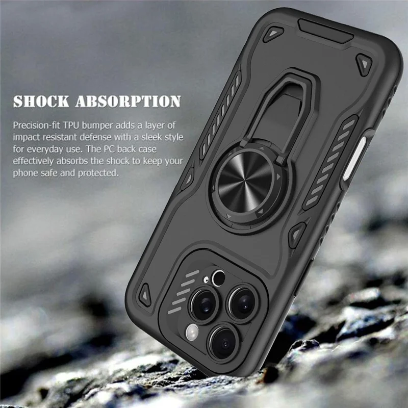 For iPhone 16 Pro Case with Kickstand Shockproof TPU + PC Phone Back Cover - Black