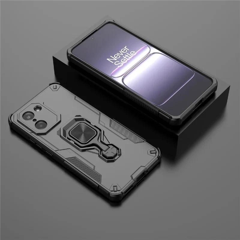 Für OnePlus Nord CE5 5G Hülle Drehbarer Ring Ständer PC + TPU Stoßfeste Handyhülle - Schwarz