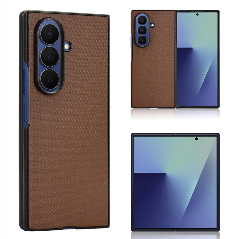 Cover per Samsung Galaxy Z Fold7 5G con Texture in Fibra di Carbonio Antiurto PU + PC - Marrone