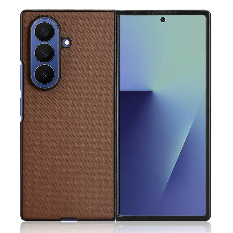 Cover per Samsung Galaxy Z Fold7 5G con Texture in Fibra di Carbonio Antiurto PU + PC - Marrone