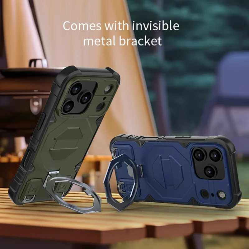For iPhone 17 Pro Max Case Compatible with MagSafe PC + TPU Kickstand Phone Cover with Lanyard - Green