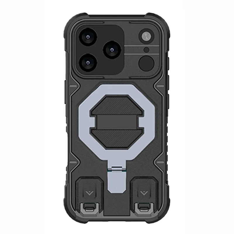 For iPhone 17 Pro Case Compatible with MagSafe PC + TPU Kickstand Phone Cover with Lanyard - Black