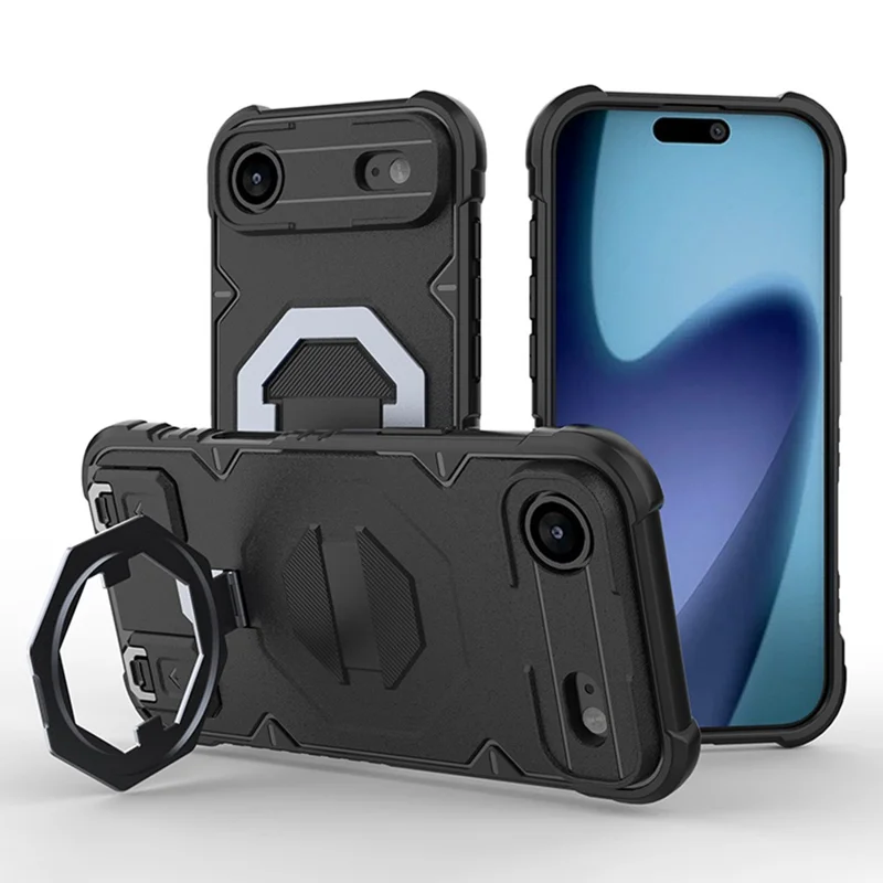 Für iPhone 17 Air Hülle kompatibel mit MagSafe PC + TPU Ständer Handyhülle mit Umhängeband - Schwarz