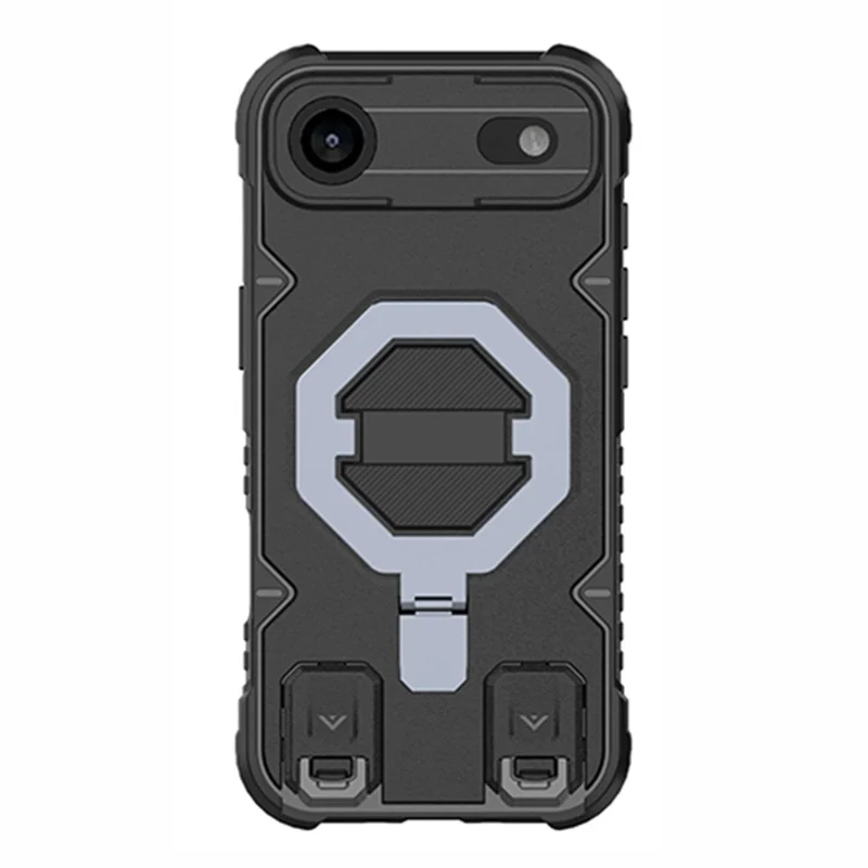 Für iPhone 17 Air Hülle kompatibel mit MagSafe PC + TPU Ständer Handyhülle mit Umhängeband - Schwarz