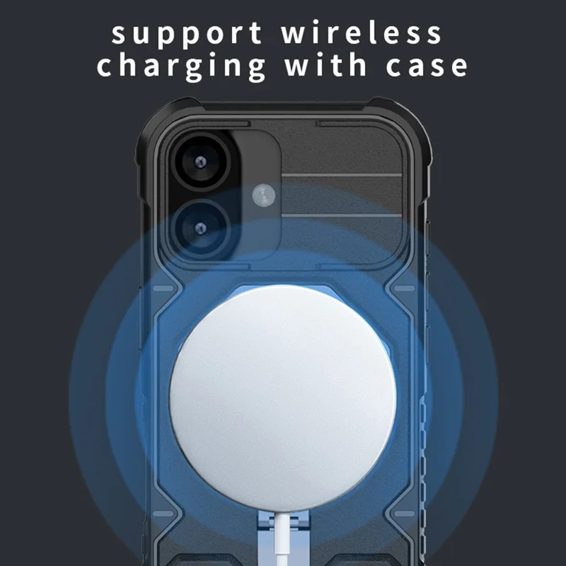 Чехол для iPhone 17, совместимый с MagSafe, PC + TPU с подставкой и ремешком - Черный
