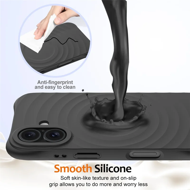 For iPhone 17 Case Compatible with MagSafe Ripple Texture Liquid Silicone Protective Cover with Strap - Black
