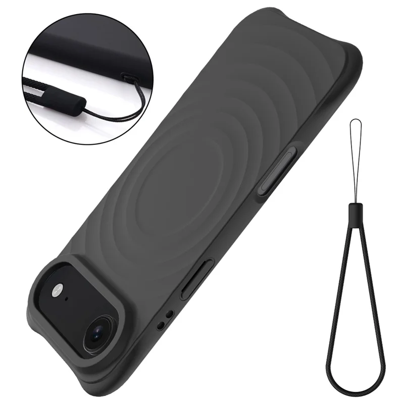 Чехол для iPhone 17 Air с совместимостью с MagSafe, с волнистой текстурой, из жидкого силикона, с ремешком - Черный