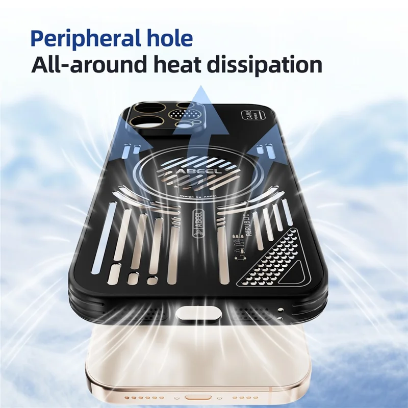 ABEEL For iPhone 13 Pro Magnetic Case Aluminium Alloy + PC + TPU Hollow Heat Dissipation Phone Cover - Black