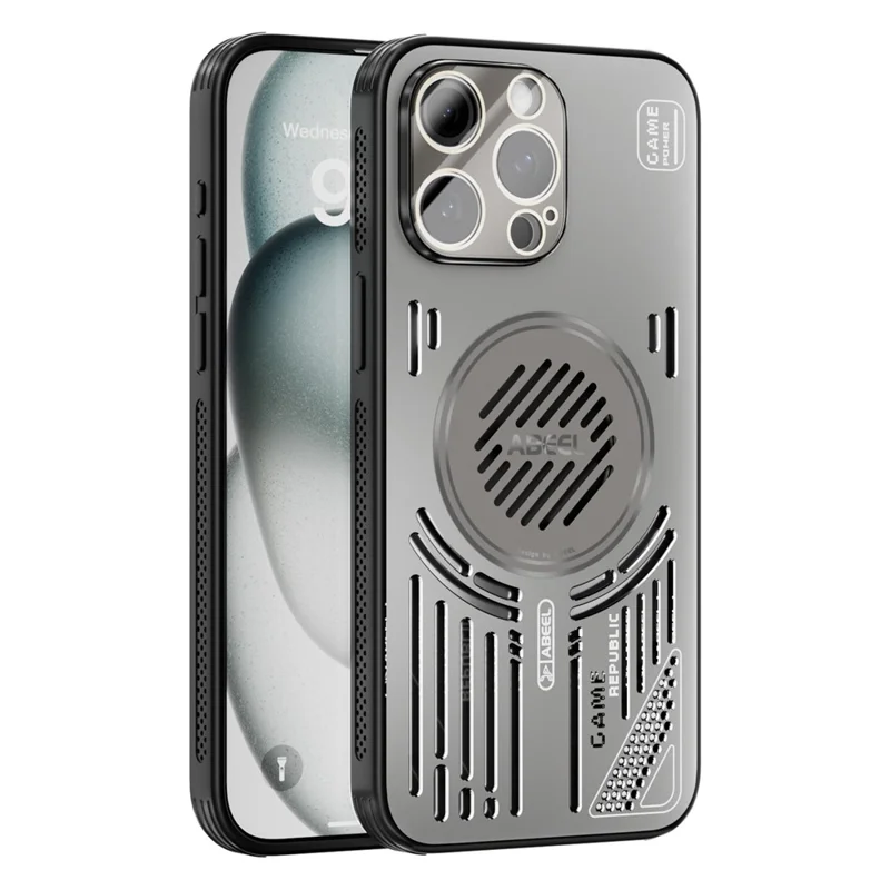 ABEEL For iPhone 13 Pro Max Magnetic Case Aluminium Alloy + PC + TPU Hollow Heat Dissipation Phone Cover - Titanium Grey