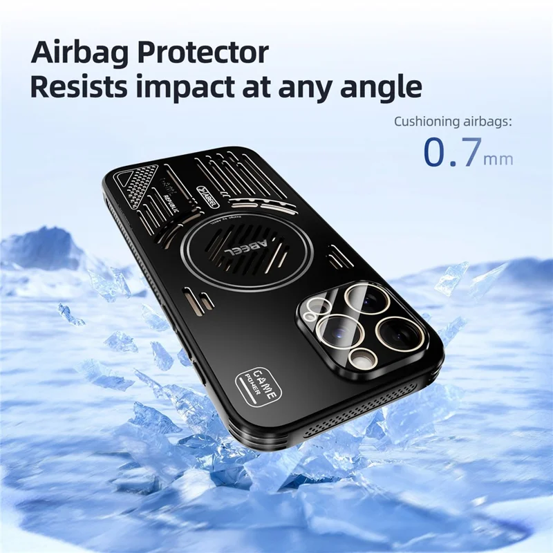 ABEEL For iPhone 14 Pro Max Magnetic Case Aluminium Alloy + PC + TPU Hollow Heat Dissipation Phone Cover - Black