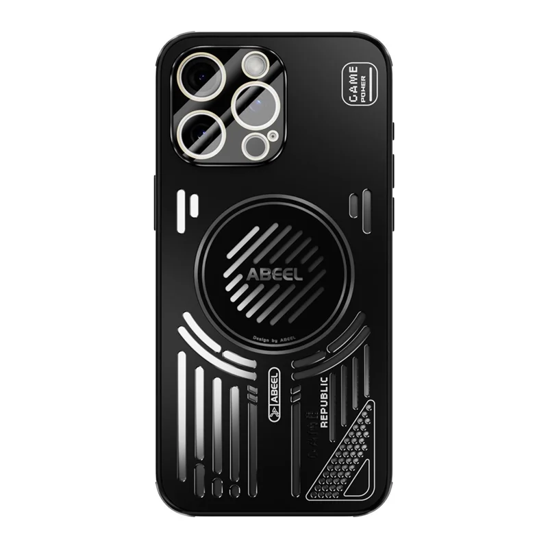 ABEEL For iPhone 14 Pro Magnetic Case Aluminium Alloy + PC + TPU Hollow Heat Dissipation Phone Cover - Black