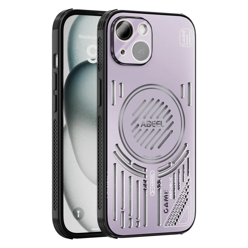 ABEEL For iPhone 14 Magnetic Case Aluminium Alloy + PC + TPU Hollow Heat Dissipation Phone Cover - Pink Purple