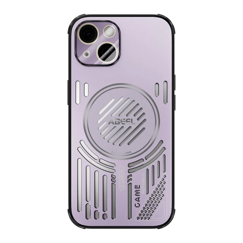 ABEEL For iPhone 14 Magnetic Case Aluminium Alloy + PC + TPU Hollow Heat Dissipation Phone Cover - Pink Purple
