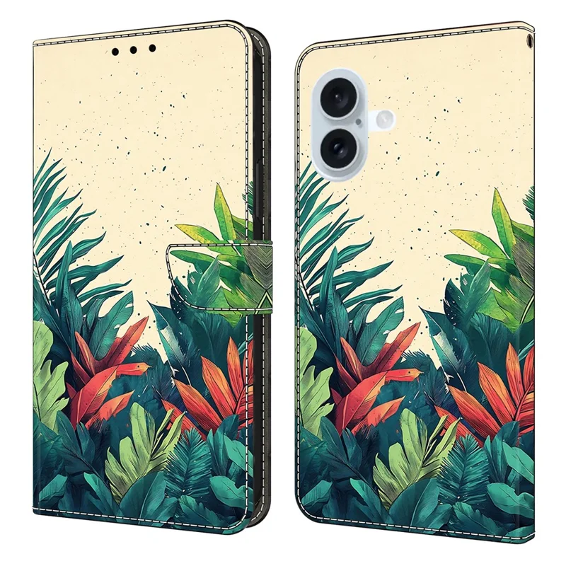 Чехол-бумажник для iPhone 17 с рисунком, из искусственной кожи, с флип-подставкой - Листья