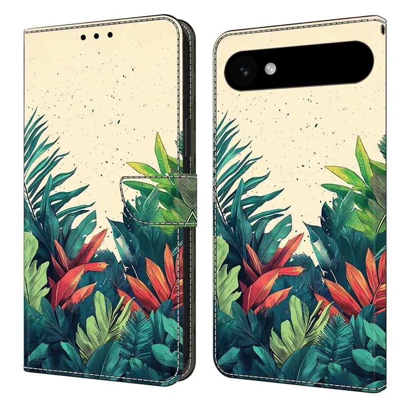 Funda Tipo Cartera con Estampado de Hojas para iPhone 17 - Cuero PU con Soporte Plegable