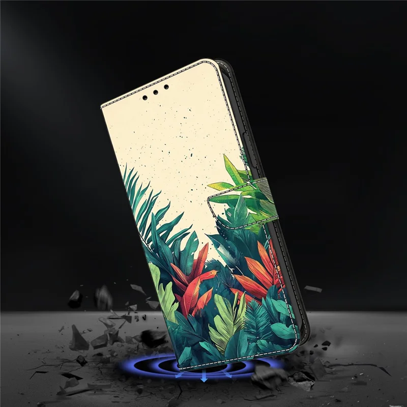Funda Tipo Cartera con Estampado de Hojas para iPhone 17 - Cuero PU con Soporte Plegable