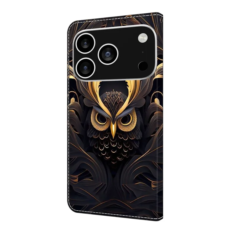 For iPhone 18 Pro / 17 Pro Wallet Case Pattern Printing PU Leather Flip Stand Phone Cover - Owl