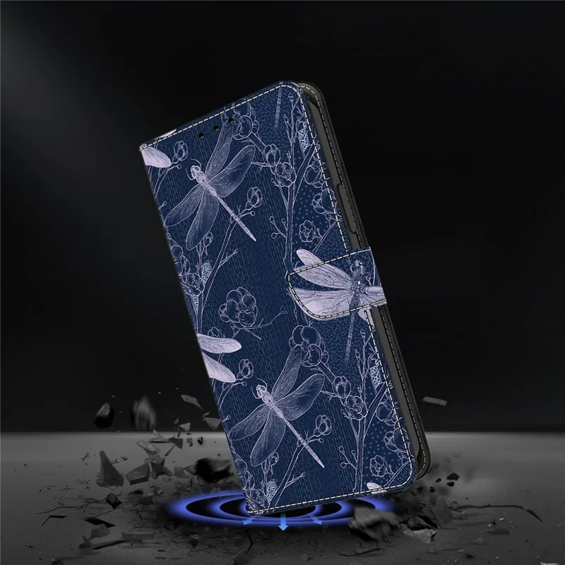 For iPhone 16e Wallet Case Pattern Printing PU Leather Flip Stand Phone Cover - Dragonfly