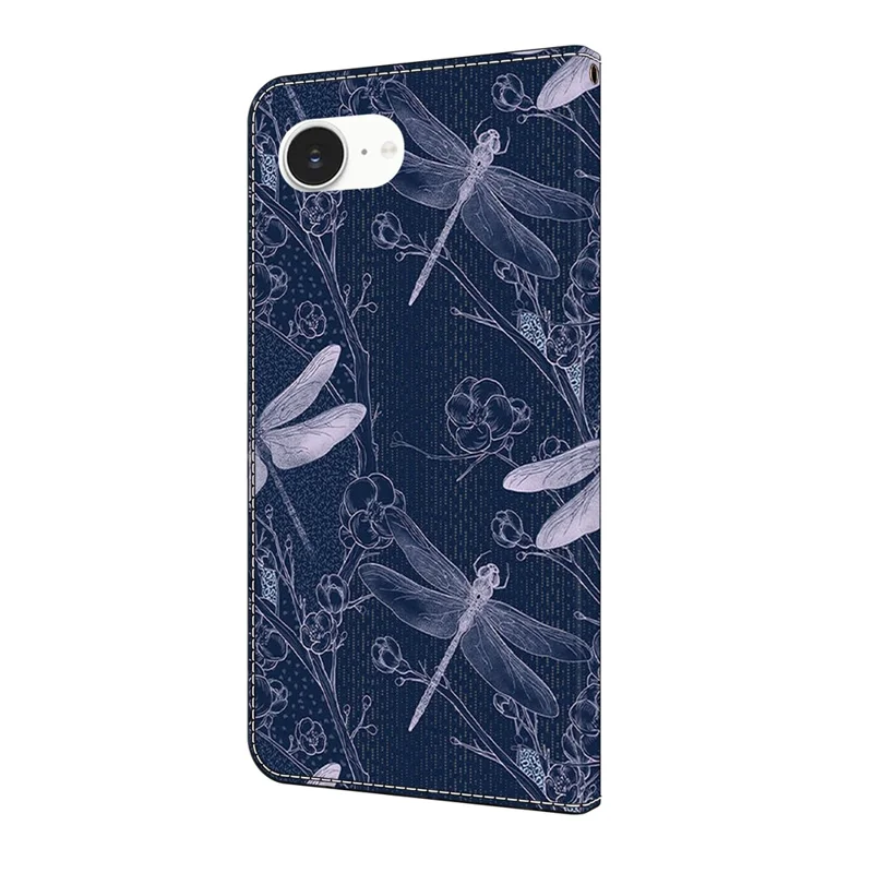 For iPhone 16e Wallet Case Pattern Printing PU Leather Flip Stand Phone Cover - Dragonfly