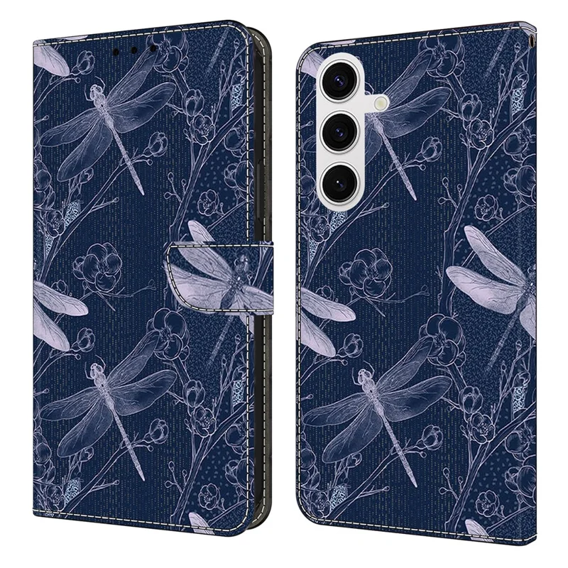 Für Samsung Galaxy S25 FE Wallet Hülle mit Muster-Druck Kunstleder Flip Ständer Handyhülle - Libelle
