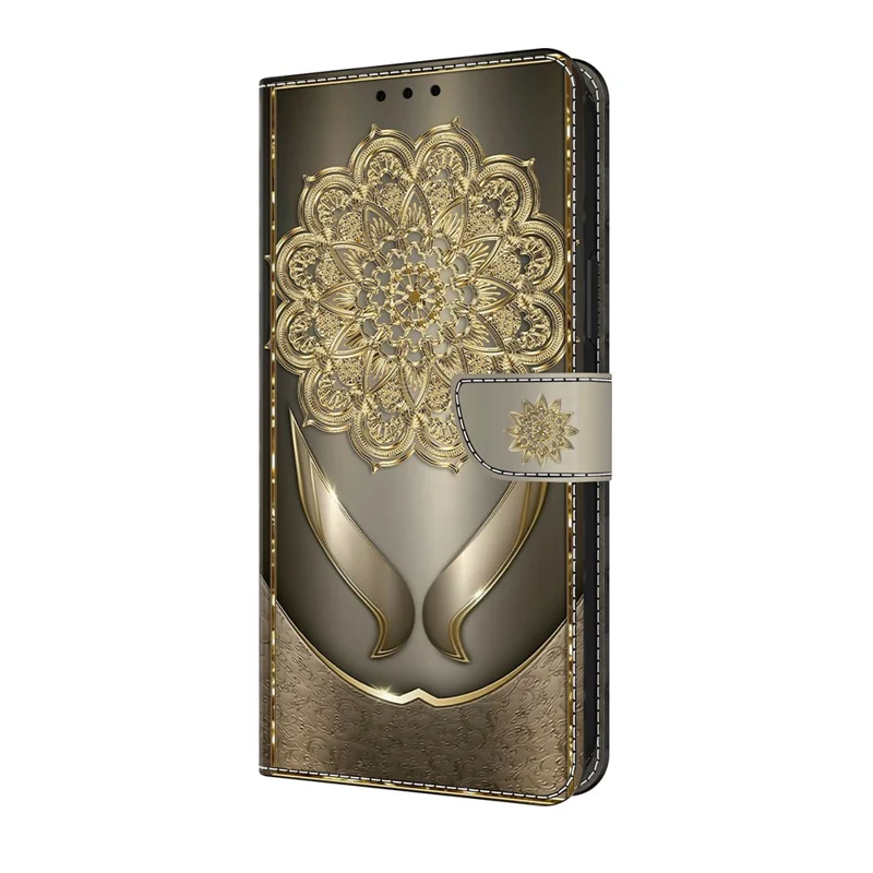 Pour Samsung Galaxy A07 4G Étui portefeuille Impression de motif Cuir PU Flip Stand Housse de téléphone - Fleurs dorées brillantes