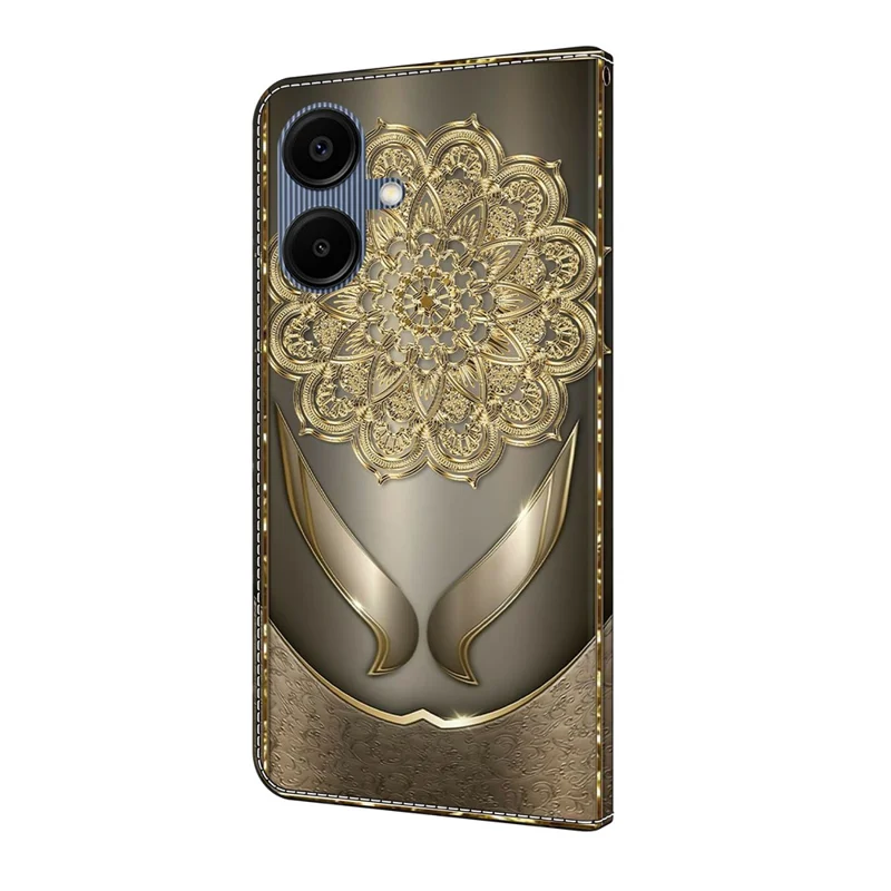 Pour Samsung Galaxy A07 4G Étui portefeuille Impression de motif Cuir PU Flip Stand Housse de téléphone - Fleurs dorées brillantes