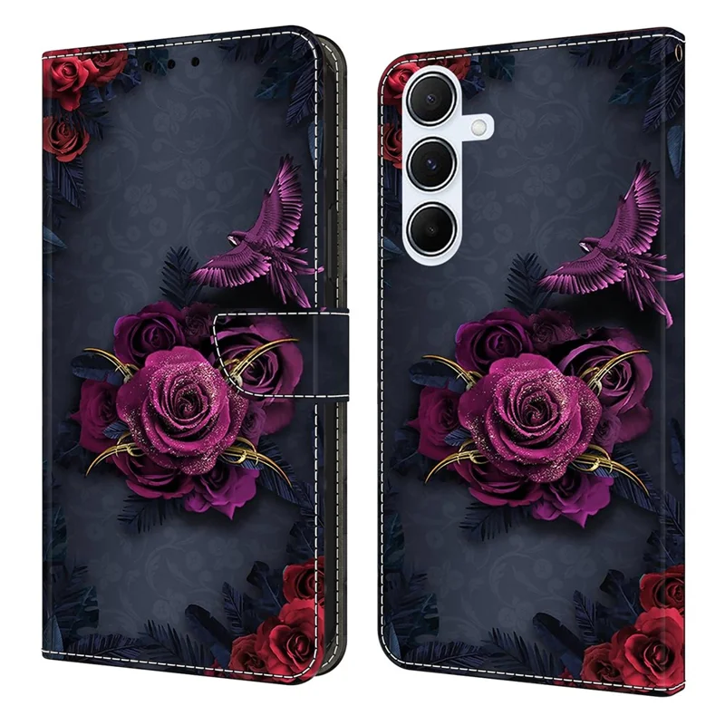 Per Samsung Galaxy A16 5G / 4G Cover a Portafoglio con Stampa a Fantasia, in Pelle PU con Supporto Pieghevole - Fiori Viola Brillanti