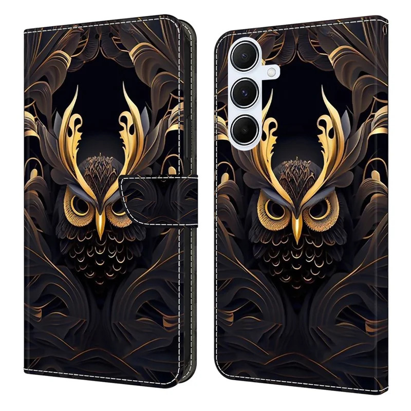 Cover a portafoglio per Samsung Galaxy A17 5G con stampa a motivi, in pelle PU con supporto a flip - Gufo
