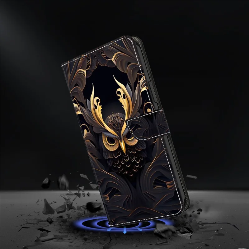 Cover a portafoglio per Samsung Galaxy A17 5G con stampa a motivi, in pelle PU con supporto a flip - Gufo