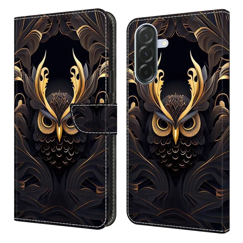 Für Samsung Galaxy A56 5G / A36 5G Geldbörsen-Hülle mit Muster-Druck aus Kunstleder, Klapp-Ständer Handyhülle - Eule