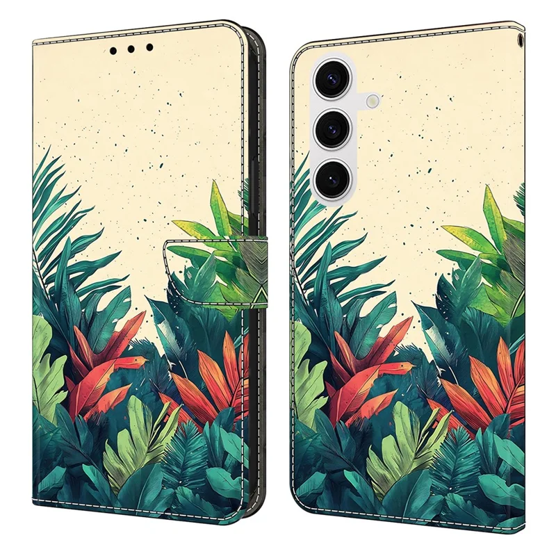 Für Samsung Galaxy S25 Brieftasche Fall Musterdruck PU Leder Flip Ständer Telefonabdeckung - Blätter
