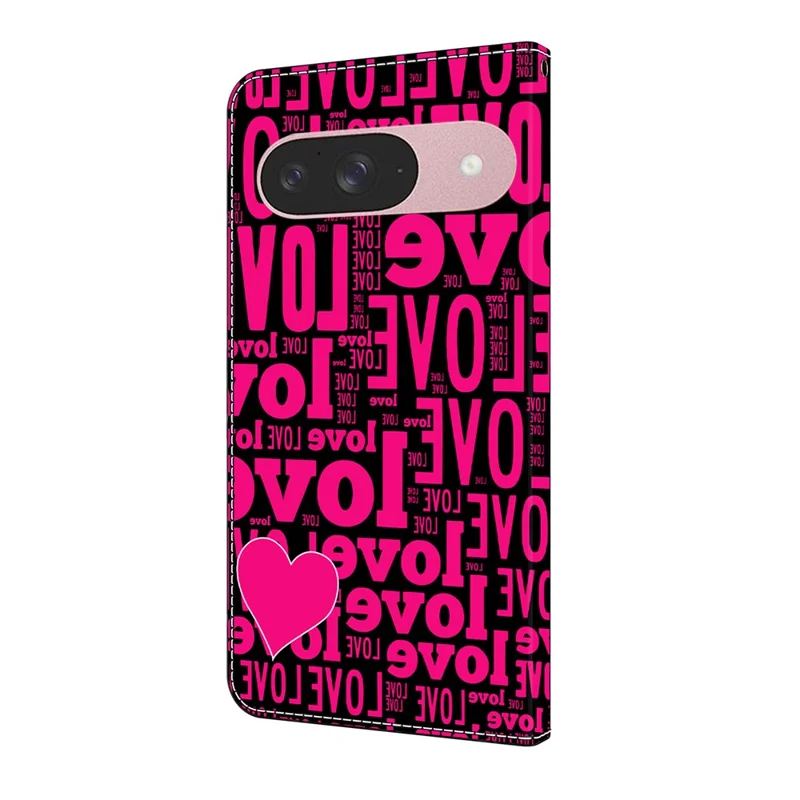 Funda tipo cartera para Google Pixel 10 Pro / Pixel 10 con estampado de patrón, de cuero sintético con función de soporte - LOVE