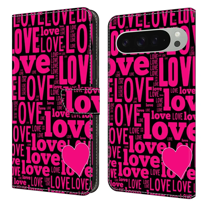 Per Google Pixel 10 Pro XL Custodia Wallet Stampa a Motivi Flip in Pelle PU Cover Telefono in Piedi - AMORE